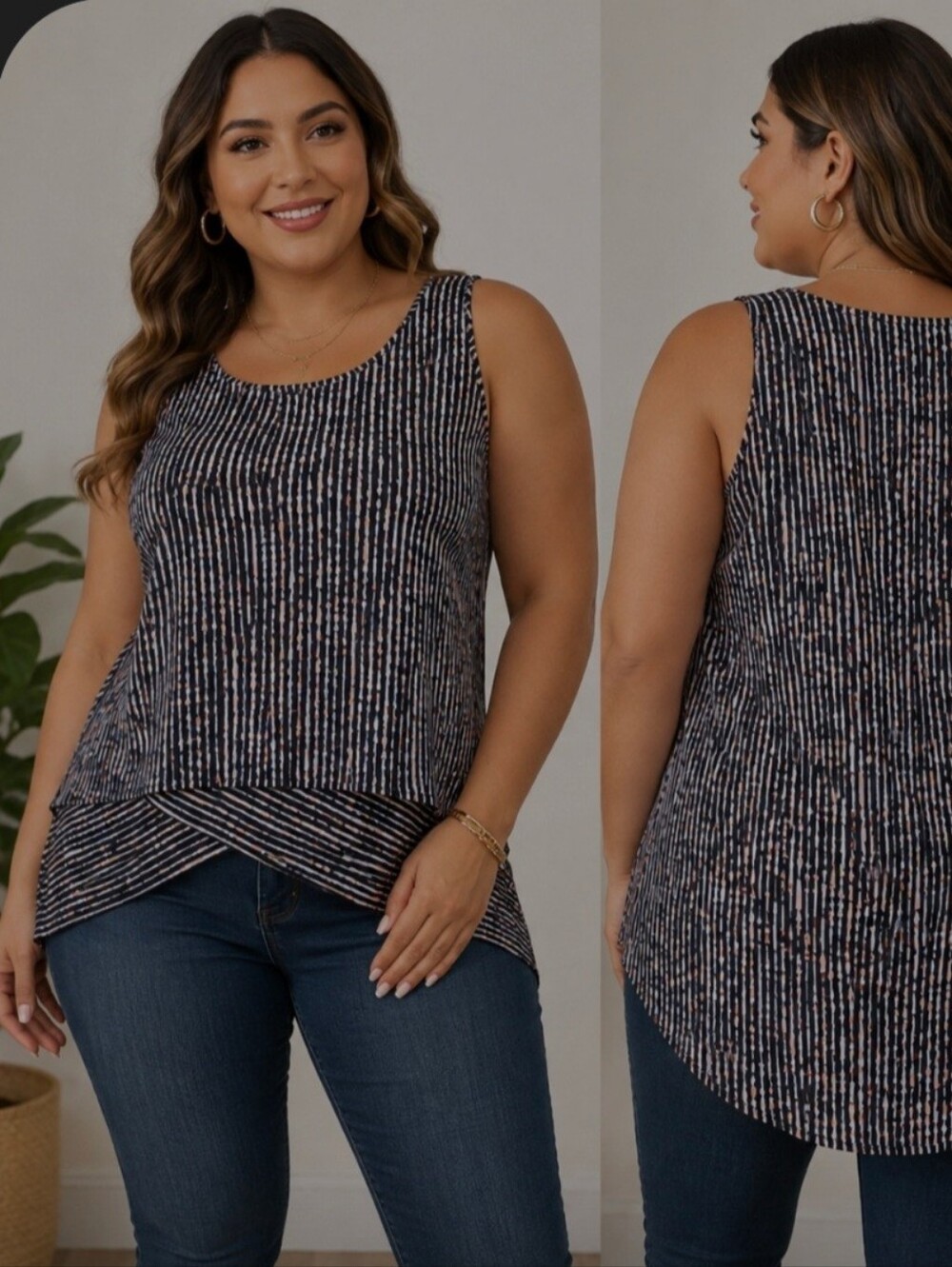 White House Black Market Black Patterned Layered Sleeveless Shirt